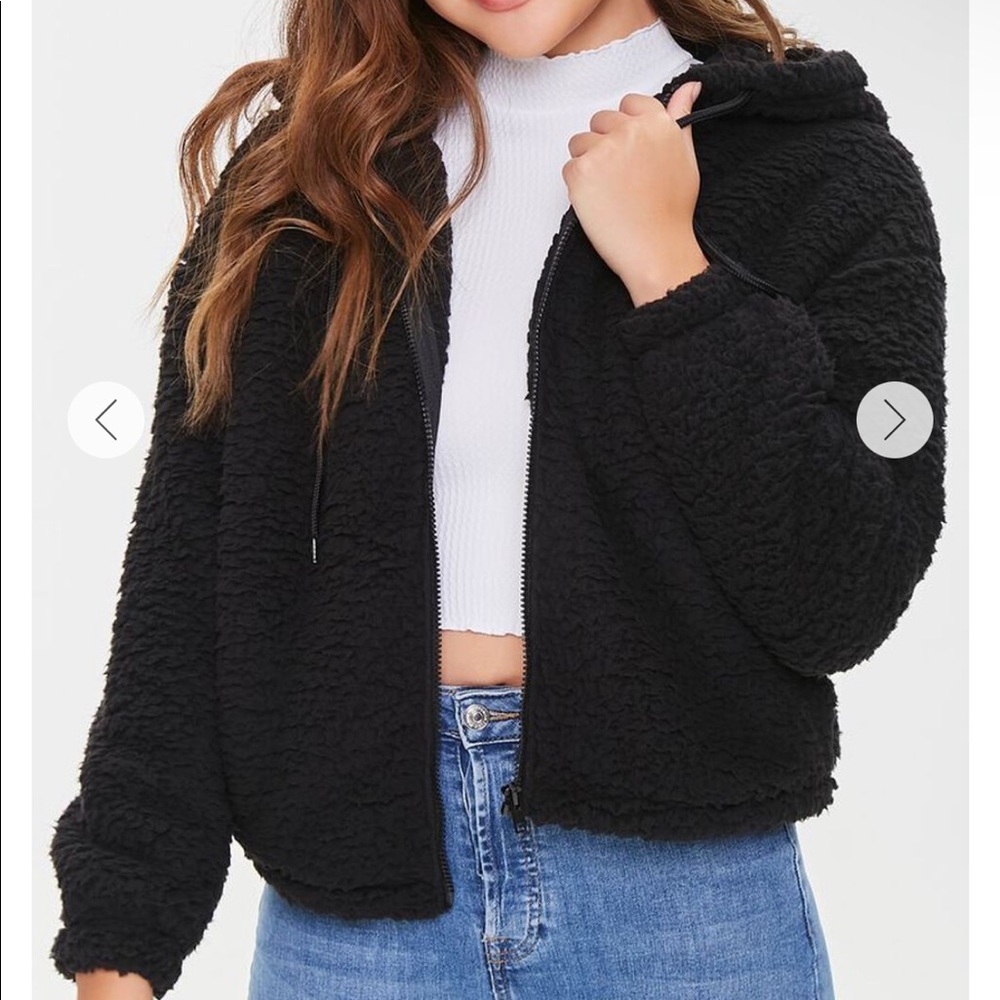 forever 21 black teddy jacket